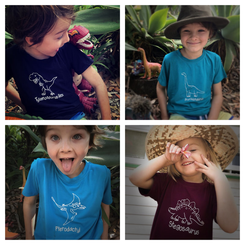 Picture of children wearing dinosaur t- shirts